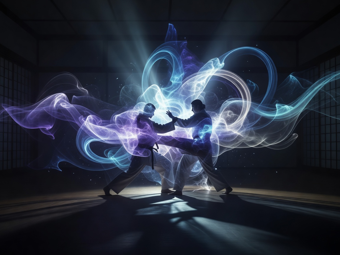Dynamic energy flow representation symbolizing kung fu movement and internal chi